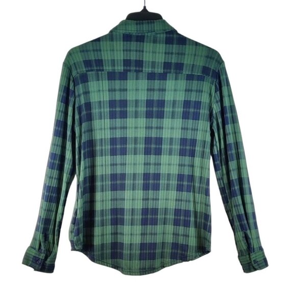 Faded Rose Women's Knit Plaid Button-up Shirt Green Navy Cottage Western - Picture 4 of 9